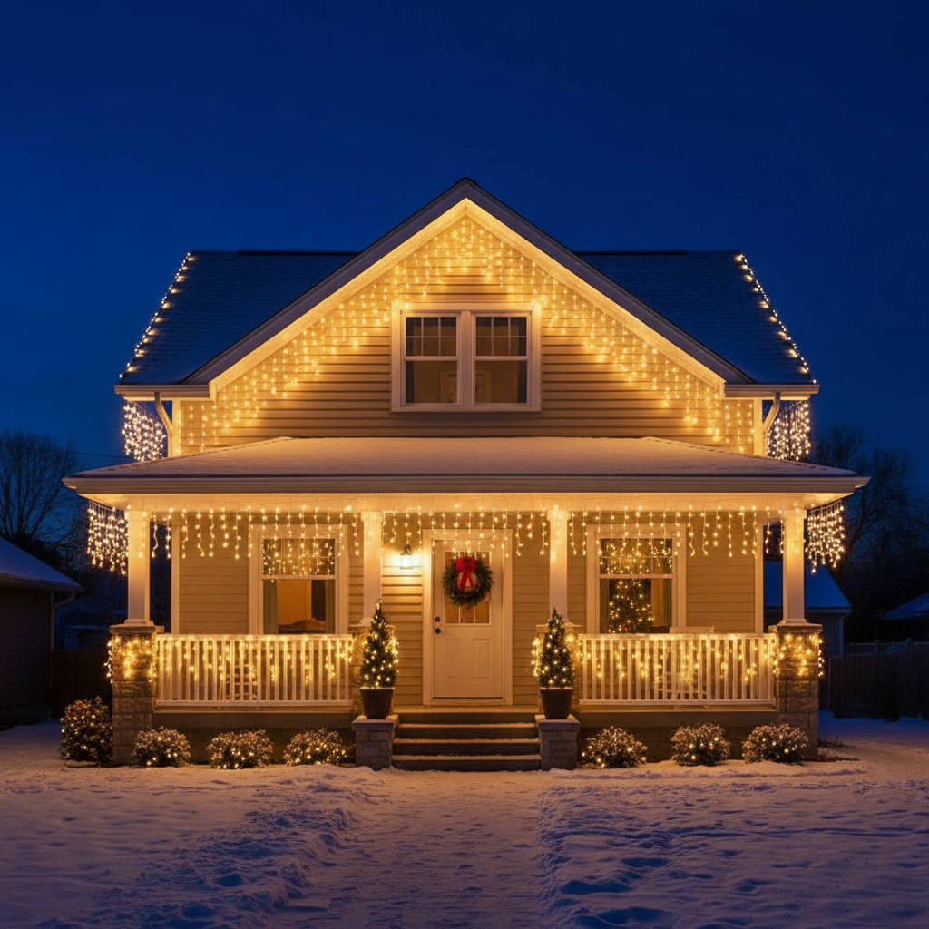 Frendorf | LED Eiszapfen Lichterkette | Warmweiß/Kaltweiß Funkel-Effekt (90% Konstant, 10% Blitz) | 24V, Bis zu 9 Sets Erweiterbar