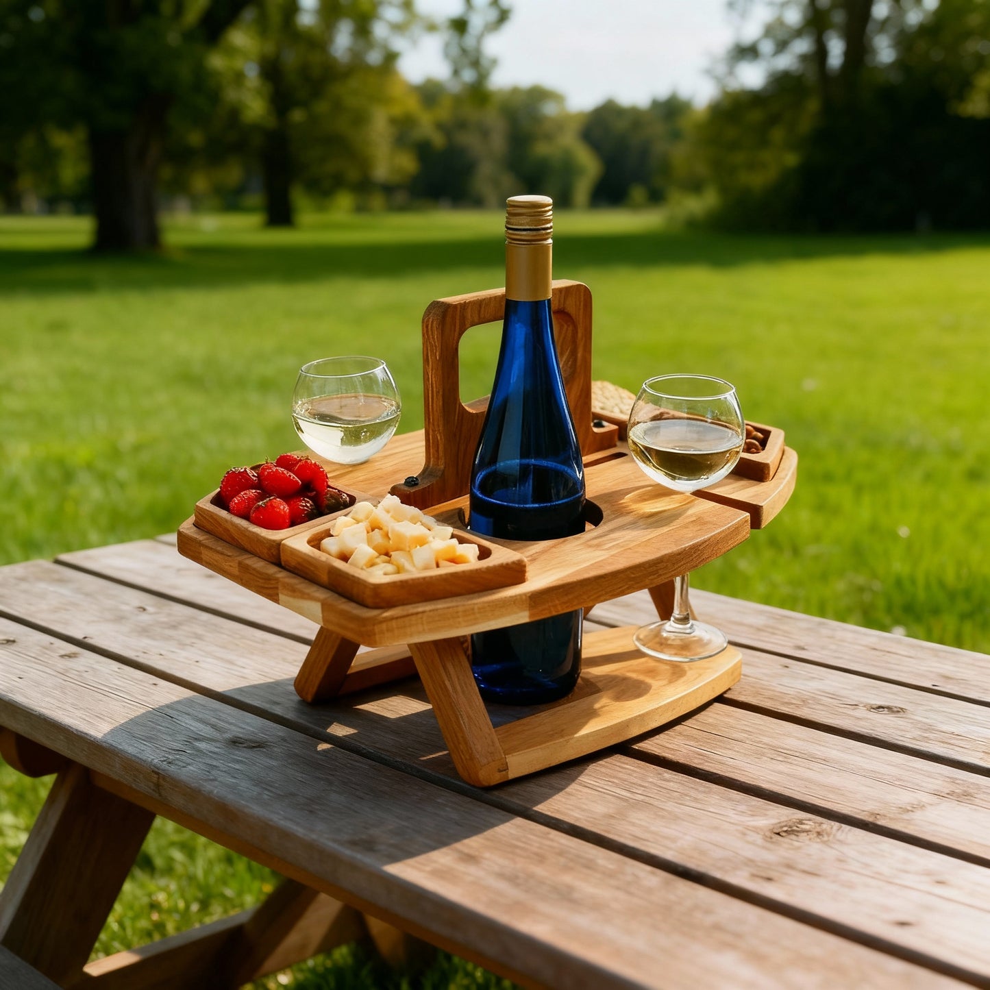 Frendorf | Tragbarer Holz-Picknick-Weintisch – WineNest