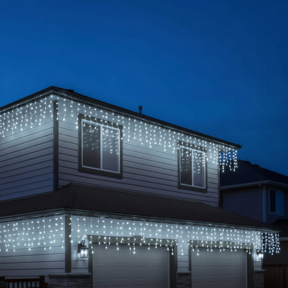 Frendorf | LED Eiszapfen Lichterkette | Warmweiß/Kaltweiß Funkel-Effekt (90% Konstant, 10% Blitz) | 24V, Bis zu 9 Sets Erweiterbar