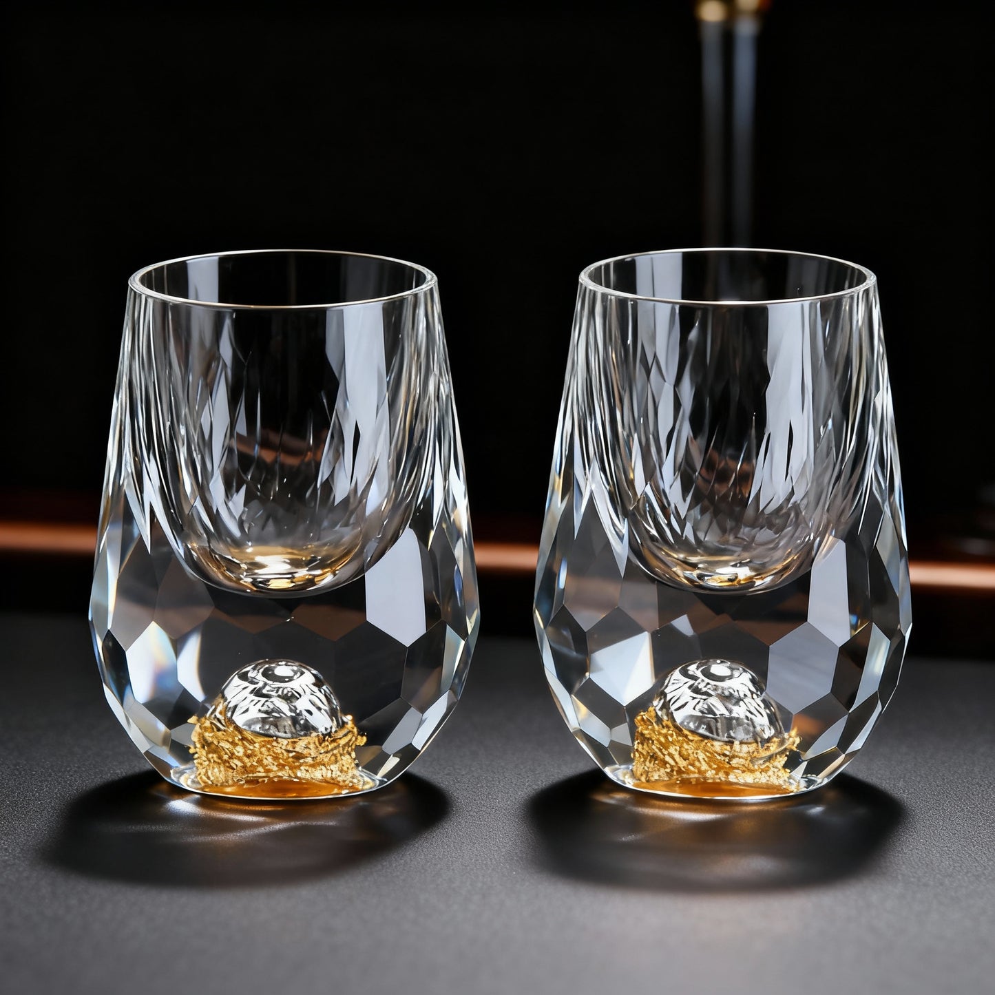 Frendorf | Luxus Kristallgläser mit Goldflocken – Handgefertigt – Set 2 – Perfekt für Whisky & Premium-Drinks