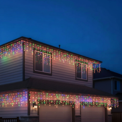 Frendorf | LED Eiszapfen Lichterkette | Warmweiß/Kaltweiß Funkel-Effekt (90% Konstant, 10% Blitz) | 24V, Bis zu 9 Sets Erweiterbar