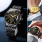 Frendorf | Luxus Gold Drei-Augen Chronograph Zifferblatt Automatische Mechanische Uhr
