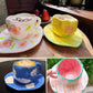Frendorf | Handbemalte kreative Kaffeetasse, Keramiktasse und Unterteller-Set