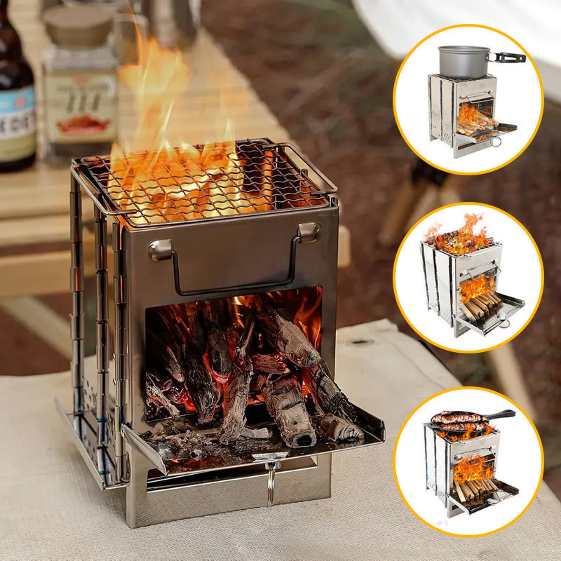 Frendorf | Outdoor Klappholzofen Mini Edelstahl Grill Camping Picknick