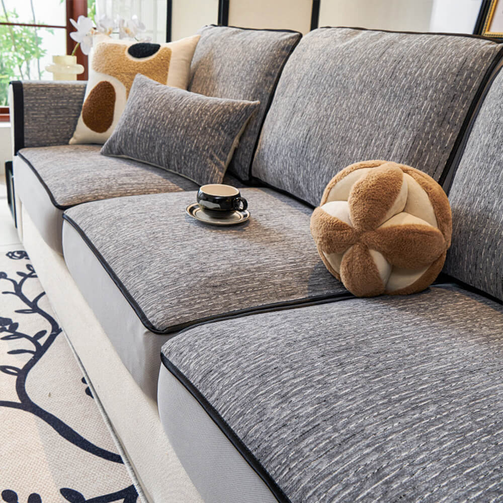 Lineare Moderne Stretch Chenille Vollumhüllung Couchbezug