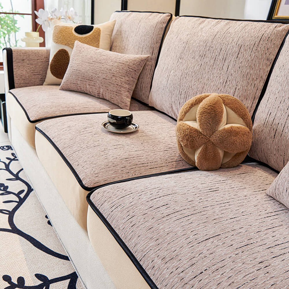 Lineare Moderne Stretch Chenille Vollumhüllung Couchbezug
