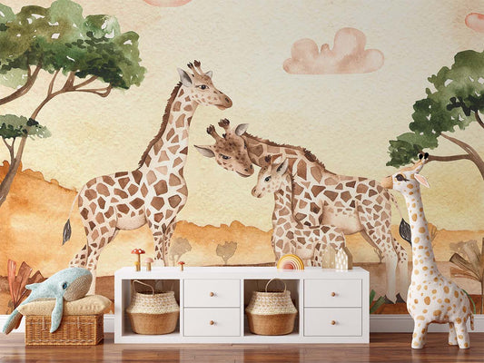 Frendorf | Fabulous Giraffe Family Sunset Wallpaper Mural