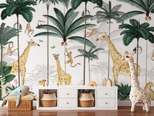 Frendorf | Fabulous giraffe in tropical forest wallpaper mural