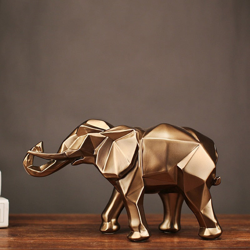 Mode Abstrakt Gold Elefant Statue Harz Ornamente Haus Dekoration Zubehör Geschenk Geometrische Elefant Skulptur Handwerk Raum