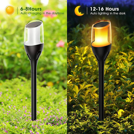 Outdoor flackernde Flammenlichter, Solar-Fackel-Gartenlampen, wasserdichtes LED für Terrasse und Garten
