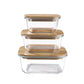 Frendorf | Lebensmittelaufbewahrungsbehälter 1200ml quadratisch klar Bento Glas Lunchbox Salatschüssel mit Bambusdeckel