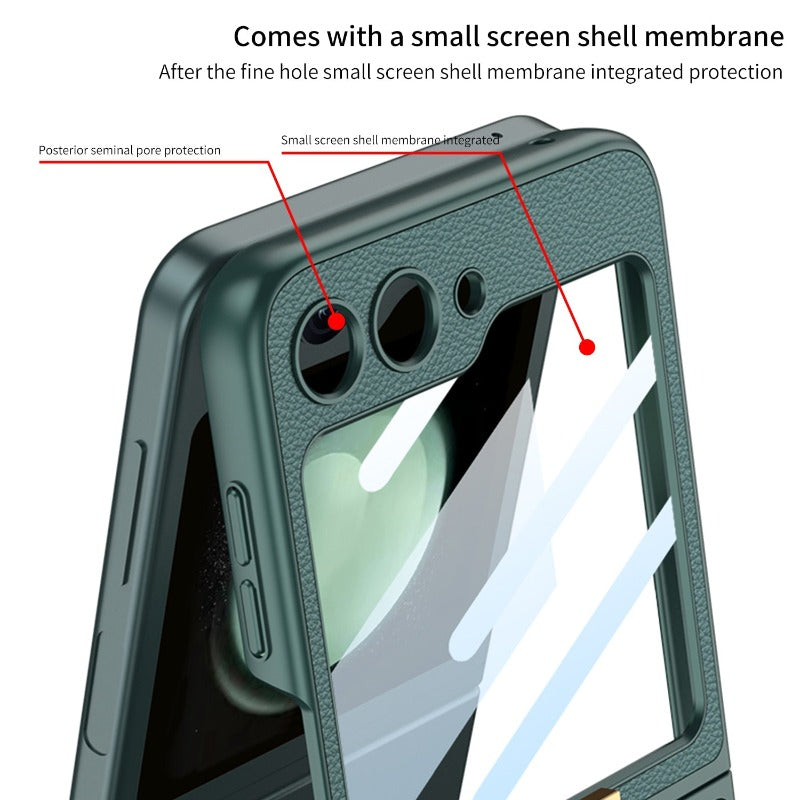Frendorf | Mit Ring Stand Ultra-Dünne Handyhülle mit eingebautem kleinen Bildschirm für Samsung Galaxy Z Flip 6
