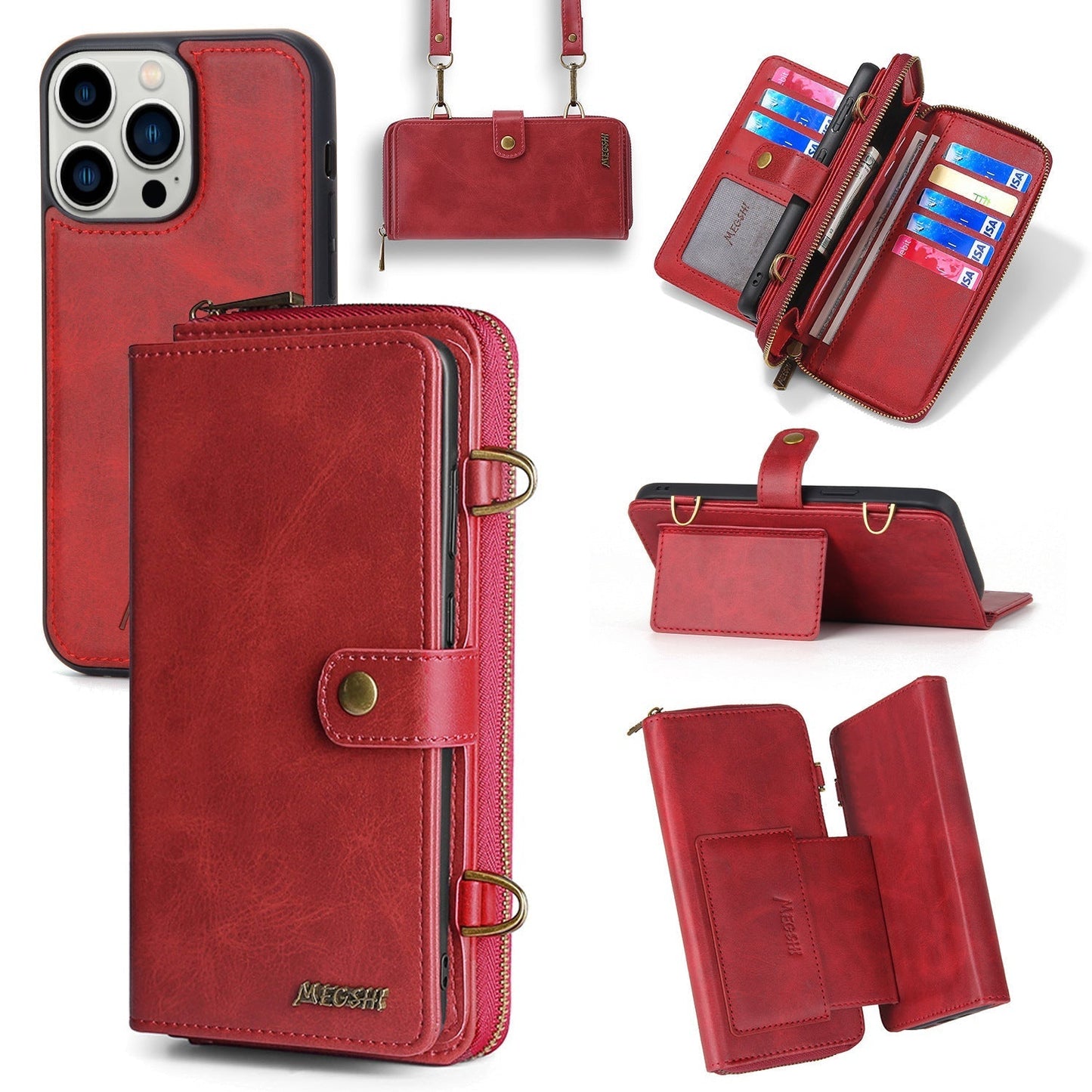 Frendorf | Reißverschluss Abnehmbare Leder Frauen Brieftasche Flip Karte Magnetische Fall Mit Sollte Strap Für iPhone