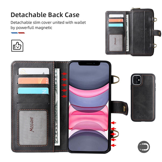 Frendorf | Reißverschluss Abnehmbare Leder Frauen Brieftasche Flip Karte Magnetische Fall Mit Sollte Strap Für iPhone