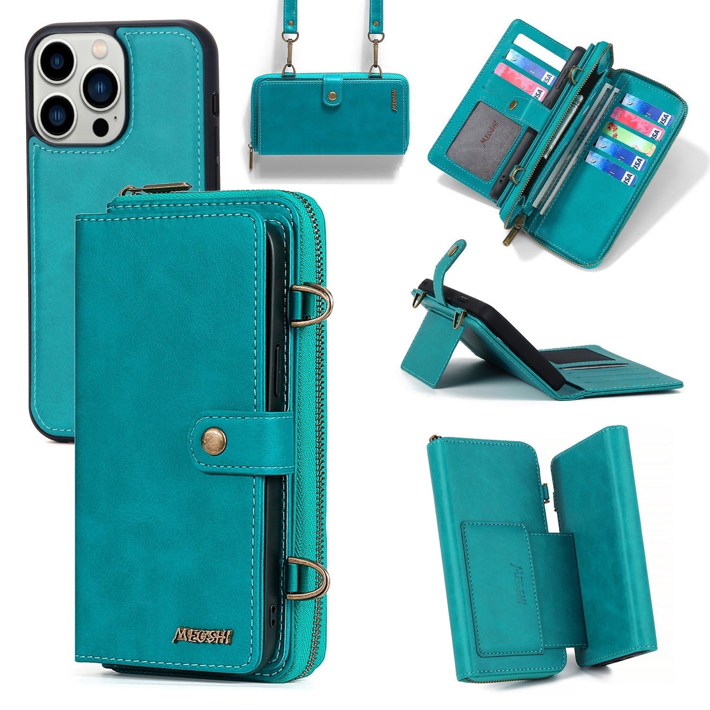 Frendorf | Reißverschluss Abnehmbare Leder Frauen Brieftasche Flip Karte Magnetische Fall Mit Sollte Strap Für iPhone