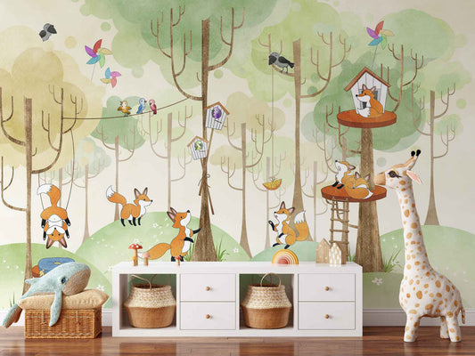 Frendorf | Fox Baumhaus Waldszene Wandmural Tapete