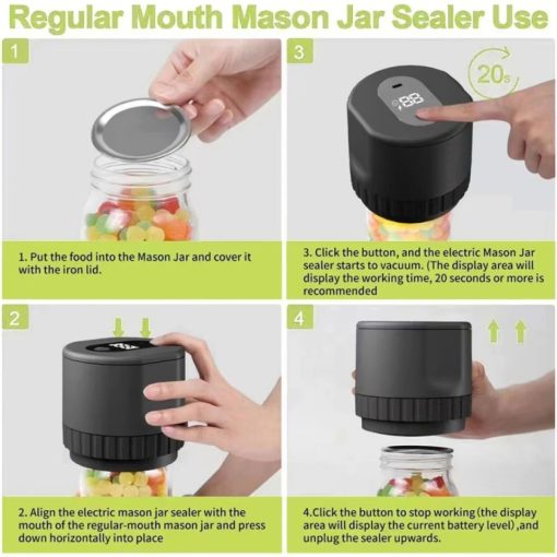 Frendorf | Elektrisches Mason Jar Vakuumversiegelungsset | Kabelloses & effizientes Vakuumsystem für Mason-Gläser – Einfache Lebensmittelkonservierung