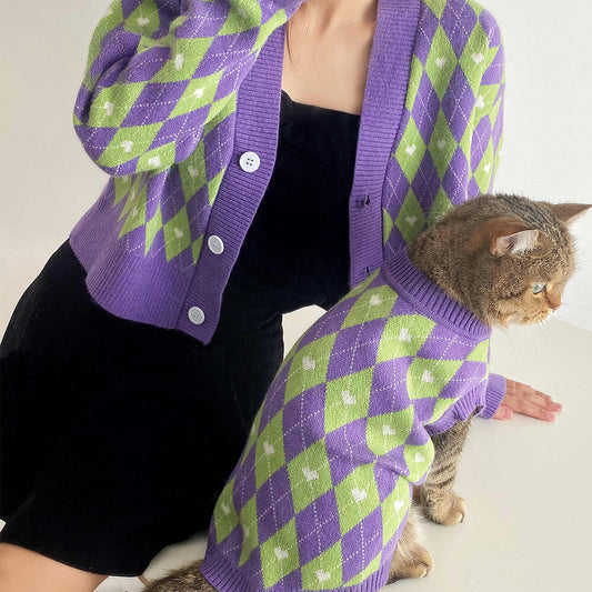 Argyle Herz Hund Strickpullover Passender Pullover Für Hunde Und Besitzer