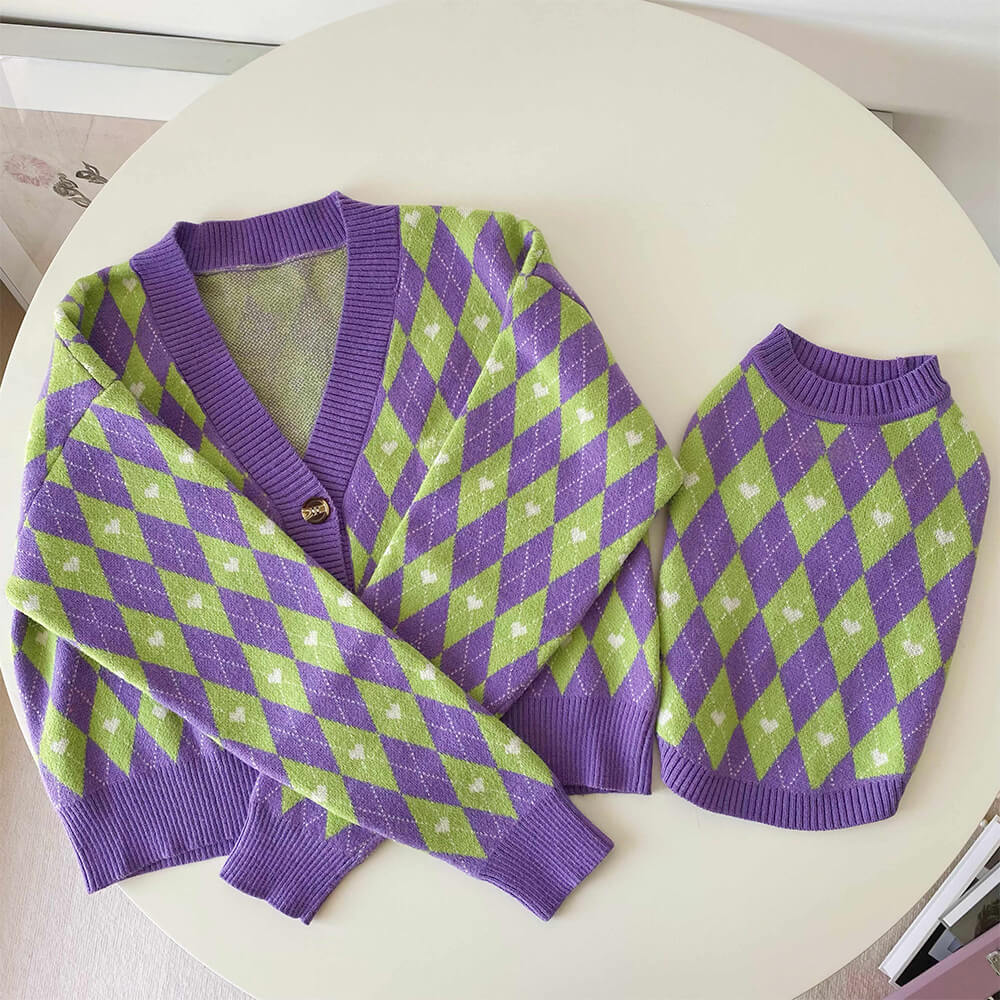 Argyle Herz Hund Strickpullover Passender Pullover Für Hunde Und Besitzer