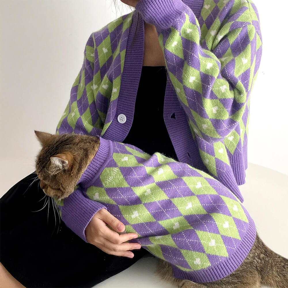 Argyle Herz Hund Strickpullover Passender Pullover Für Hunde Und Besitzer