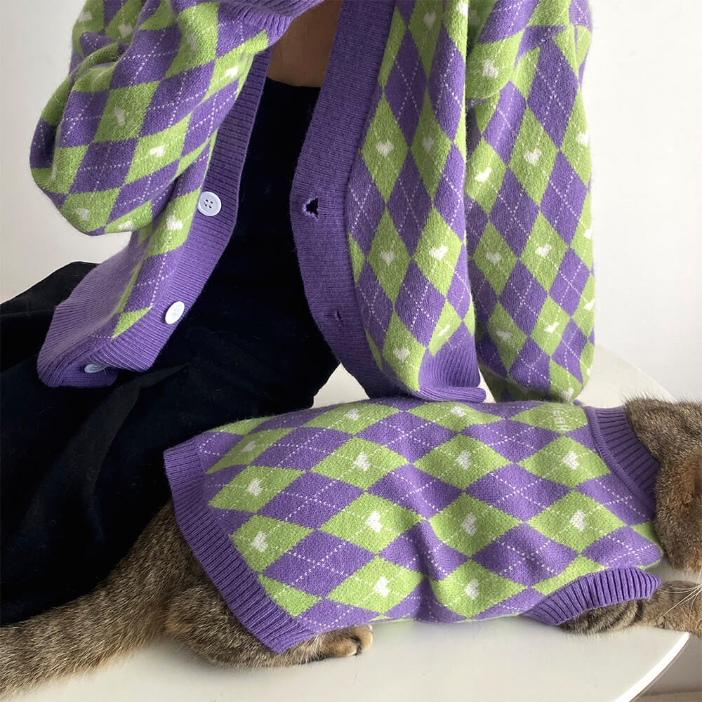 Argyle Herz Hund Strickpullover Passender Pullover Für Hunde Und Besitzer