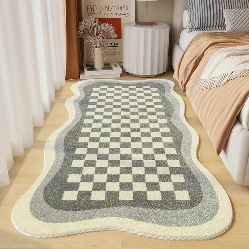 Faux Cashmere Schachbrett Gemütlicher Nachttisch Teppich Unregelmäßige Form Teppich
