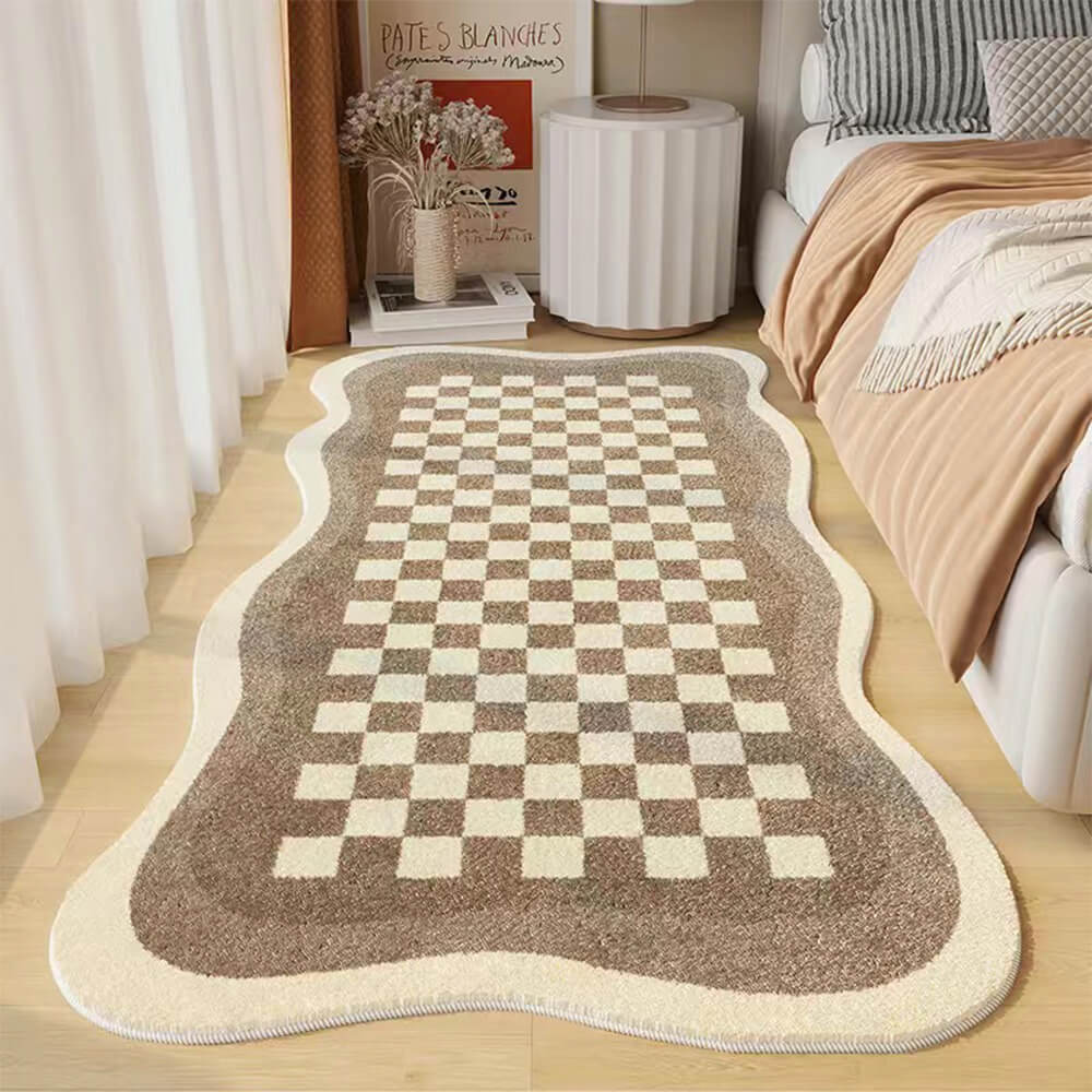 Faux Cashmere Schachbrett Gemütlicher Nachttisch Teppich Unregelmäßige Form Teppich