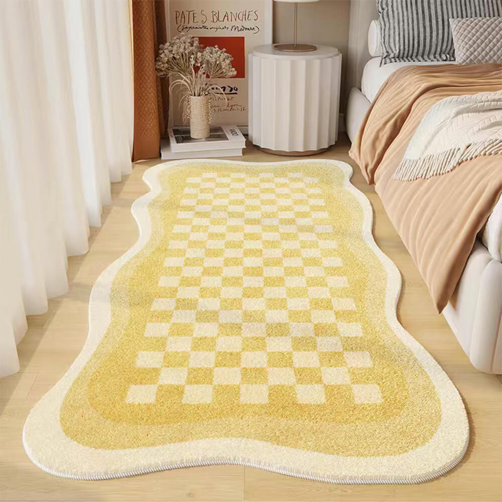 Faux Cashmere Schachbrett Gemütlicher Nachttisch Teppich Unregelmäßige Form Teppich