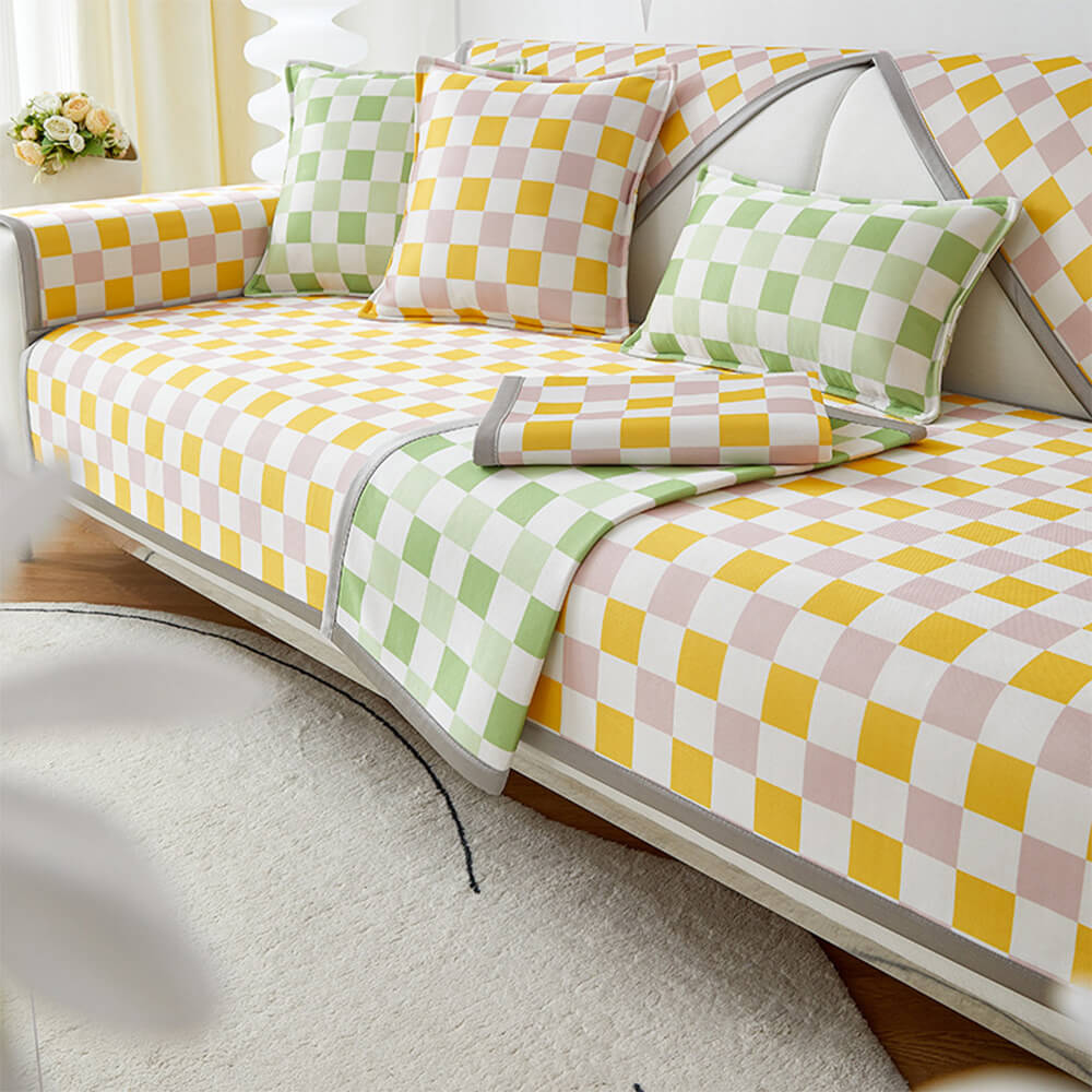 Moderne Eis-Seide Atmungsaktive Anti-Rutsch Karierte Sofa-Bezug