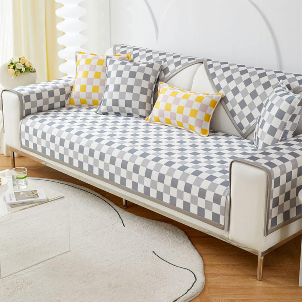 Moderne Eis-Seide Atmungsaktive Anti-Rutsch Karierte Sofa-Bezug