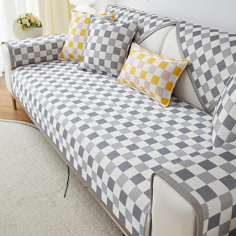 Moderne Eis-Seide Atmungsaktive Anti-Rutsch Karierte Sofa-Bezug