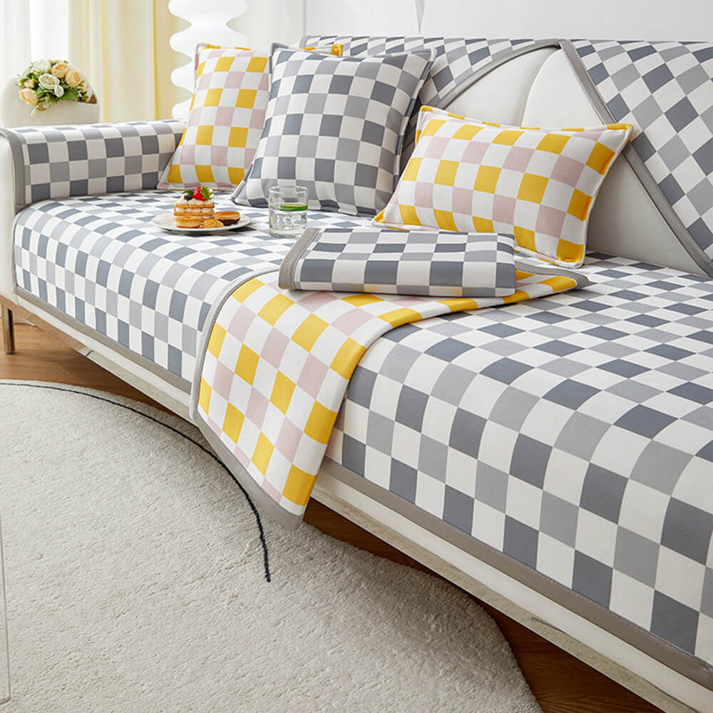 Moderne Eis-Seide Atmungsaktive Anti-Rutsch Karierte Sofa-Bezug