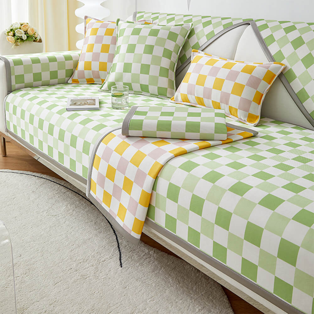 Moderne Eis-Seide Atmungsaktive Anti-Rutsch Karierte Sofa-Bezug