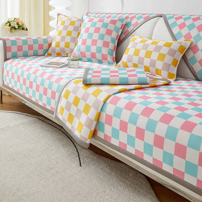 Moderne Eis-Seide Atmungsaktive Anti-Rutsch Karierte Sofa-Bezug
