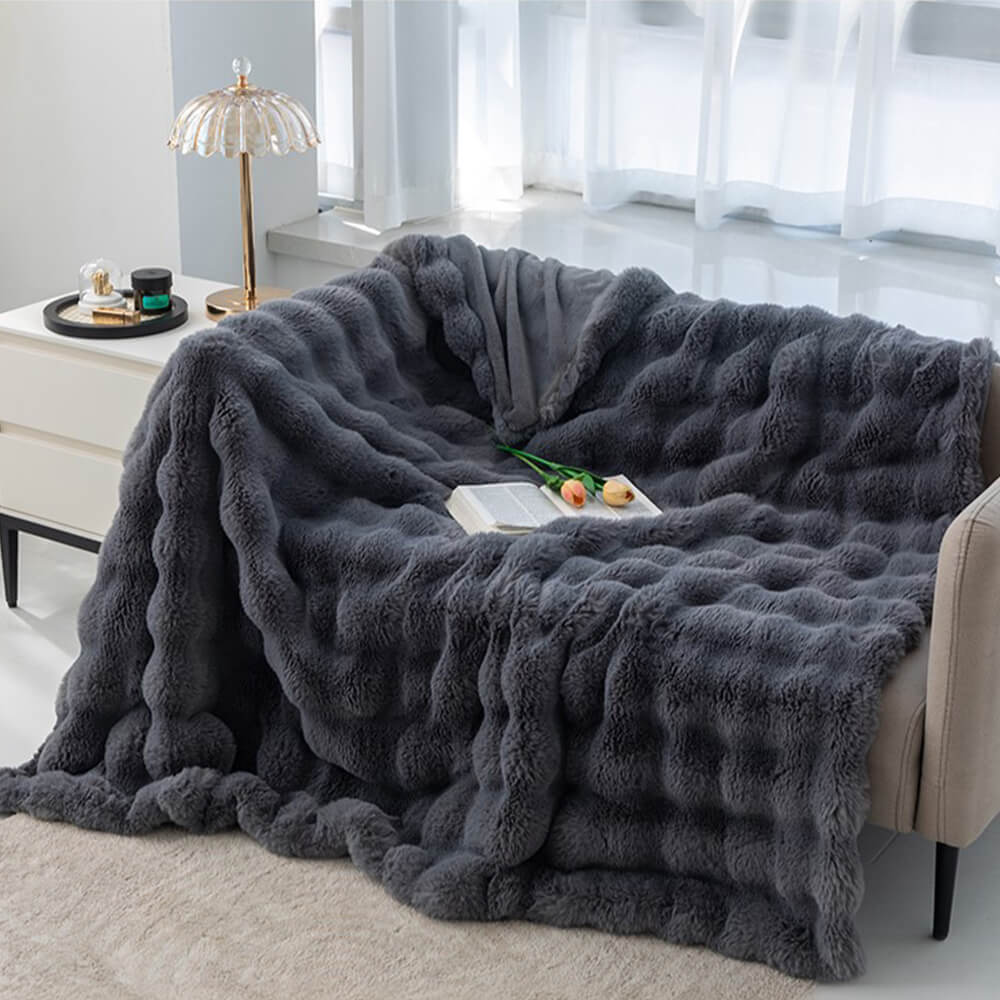 Frendorf | Premium Bubble Doppel-Layer Verdickte Faux Kaninchenfell Decke