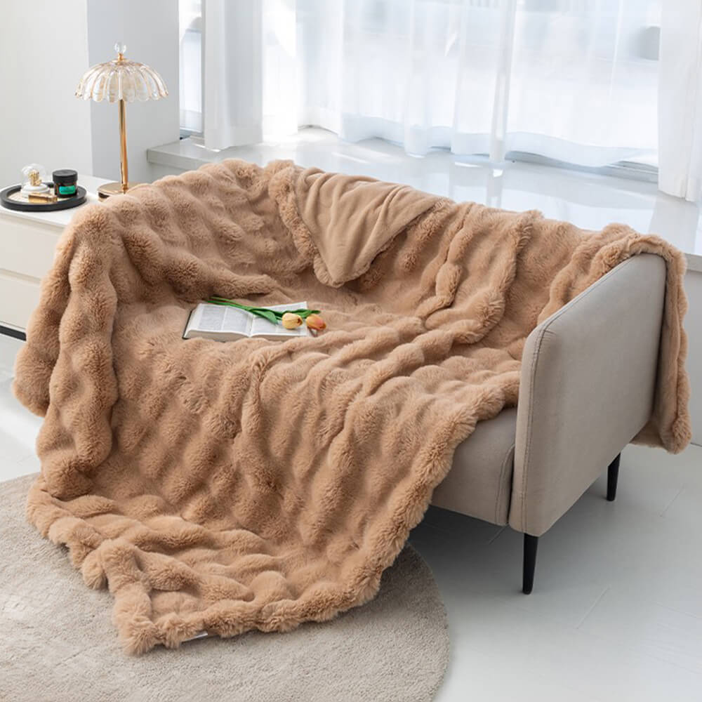 Frendorf | Premium Bubble Doppel-Layer Verdickte Faux Kaninchenfell Decke
