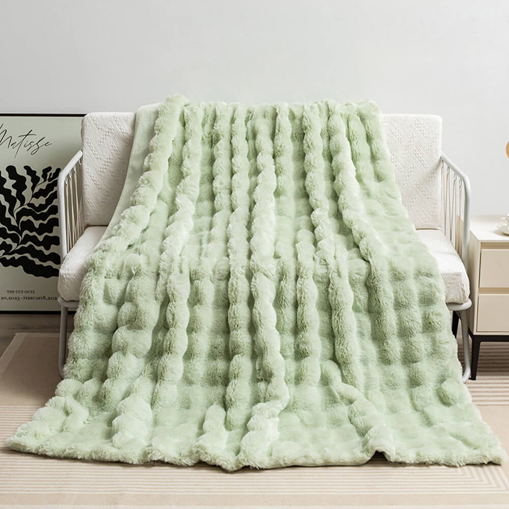 Frendorf | Premium Bubble Doppel-Layer Verdickte Faux Kaninchenfell Decke