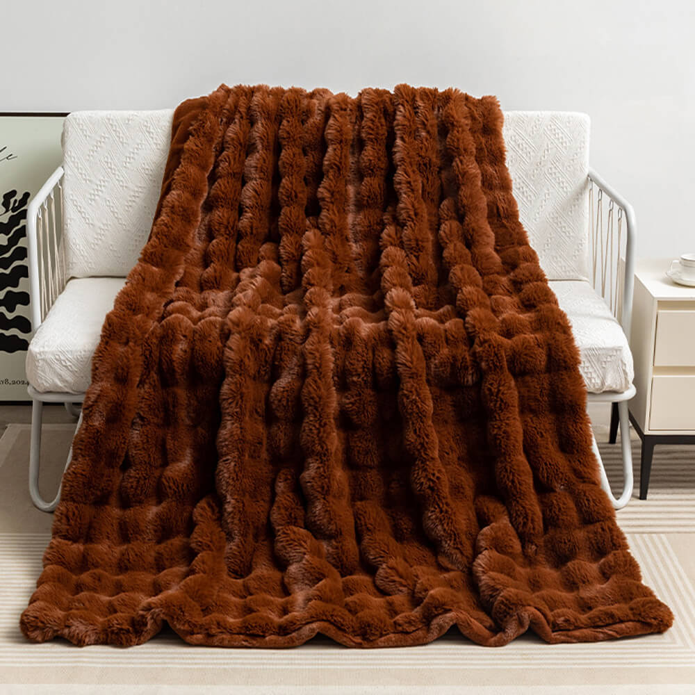 Frendorf | Premium Bubble Doppel-Layer Verdickte Faux Kaninchenfell Decke