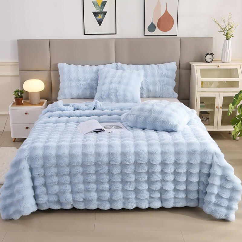 Frendorf | Premium Bubble Doppel-Layer Verdickte Faux Kaninchenfell Decke