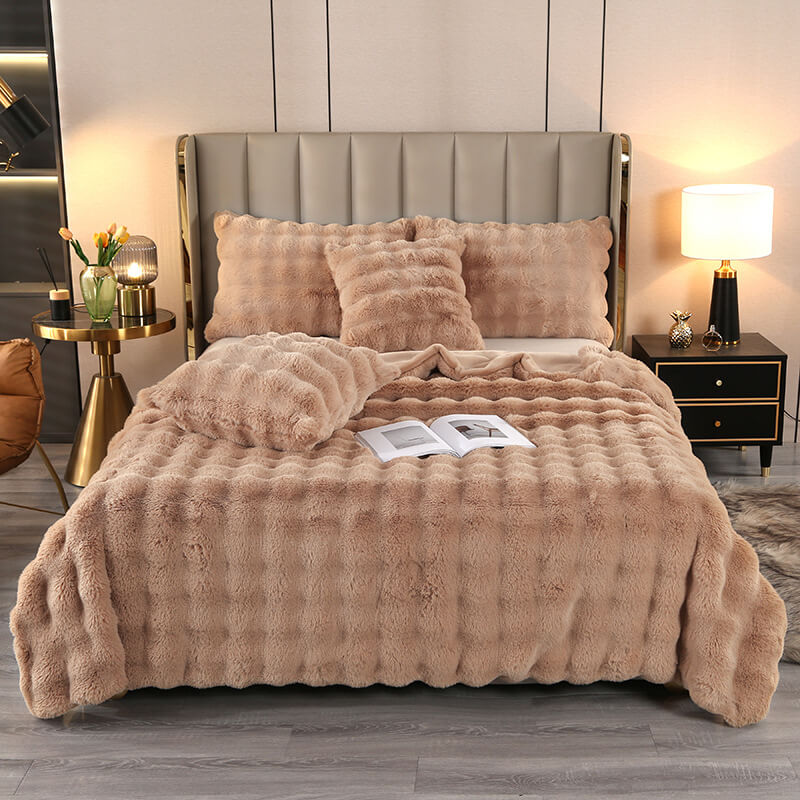 Frendorf | Premium Bubble Doppel-Layer Verdickte Faux Kaninchenfell Decke