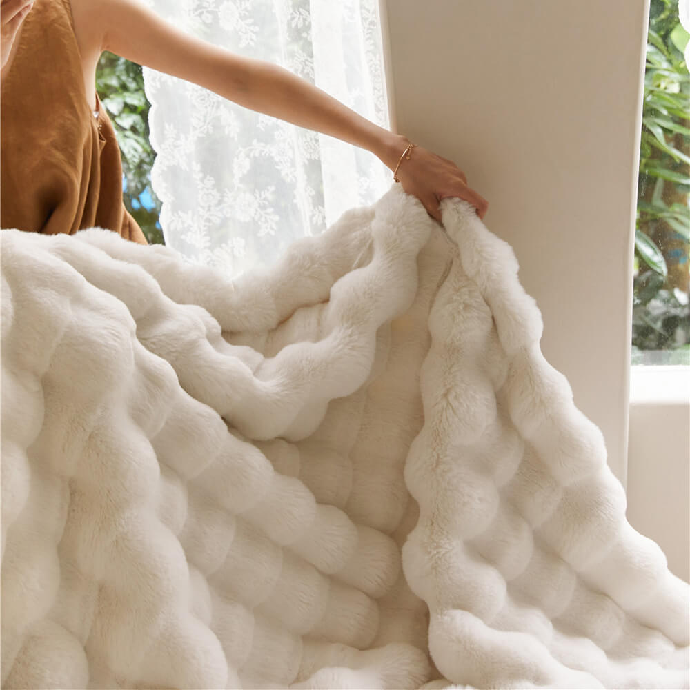 Frendorf | Premium Bubble Doppel-Layer Verdickte Faux Kaninchenfell Decke