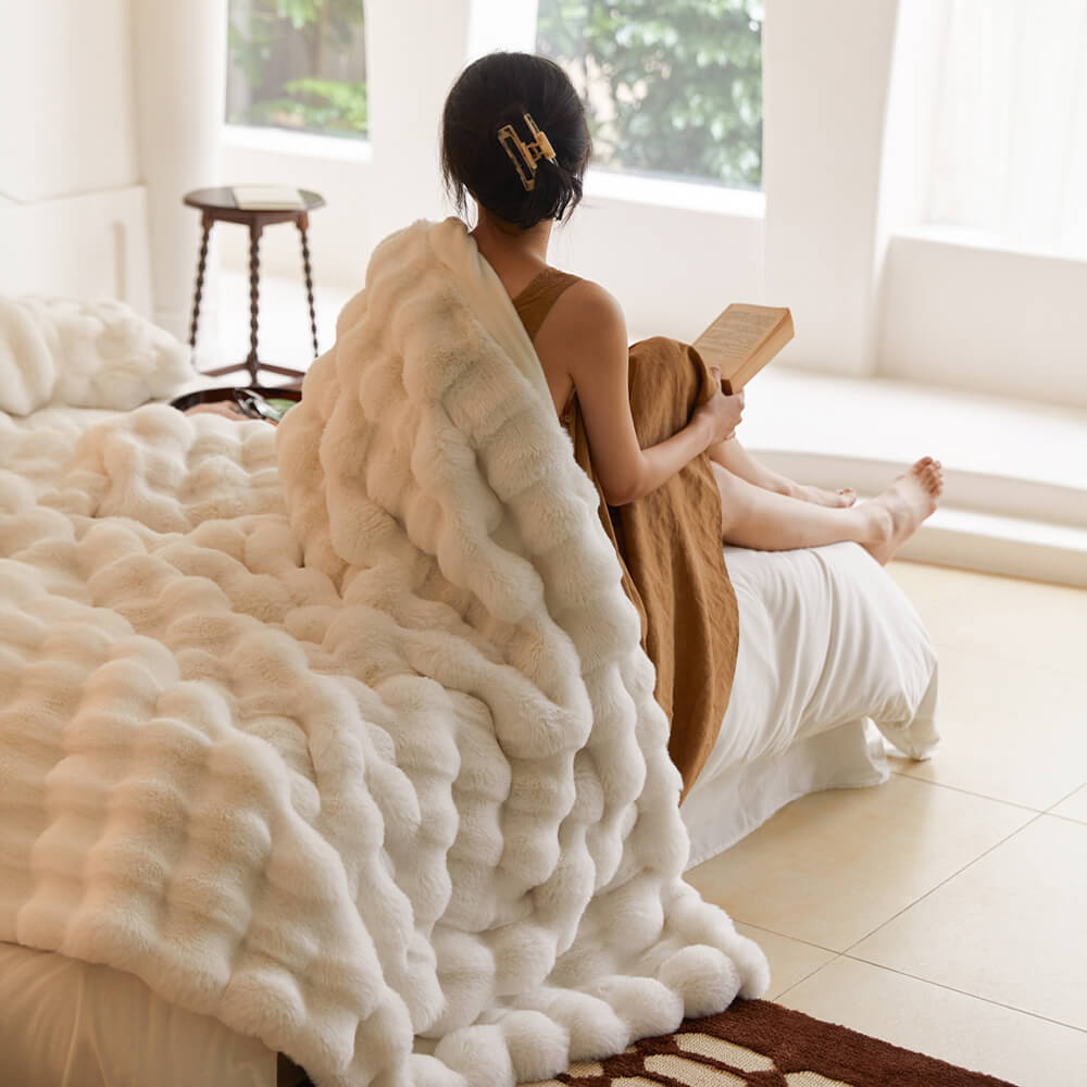 Frendorf | Premium Bubble Doppel-Layer Verdickte Faux Kaninchenfell Decke