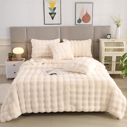 Frendorf | Premium Bubble Doppel-Layer Verdickte Faux Kaninchenfell Decke