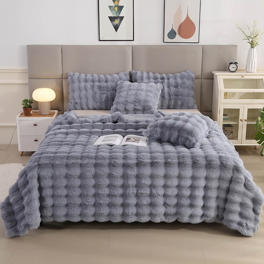 Frendorf | Premium Bubble Doppel-Layer Verdickte Faux Kaninchenfell Decke
