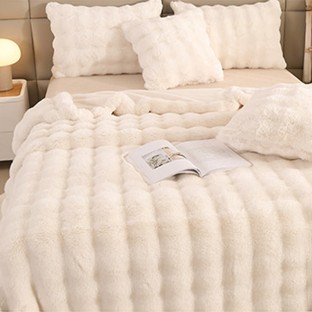Frendorf | Premium Bubble Doppel-Layer Verdickte Faux Kaninchenfell Decke