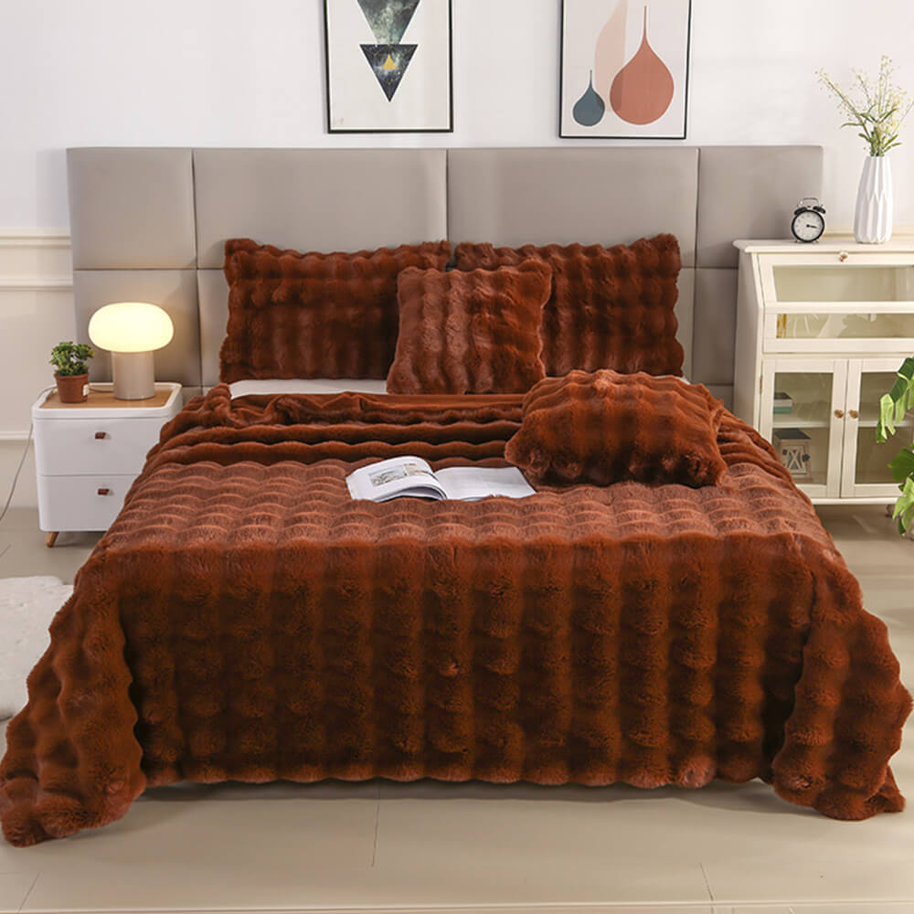 Frendorf | Premium Bubble Doppel-Layer Verdickte Faux Kaninchenfell Decke