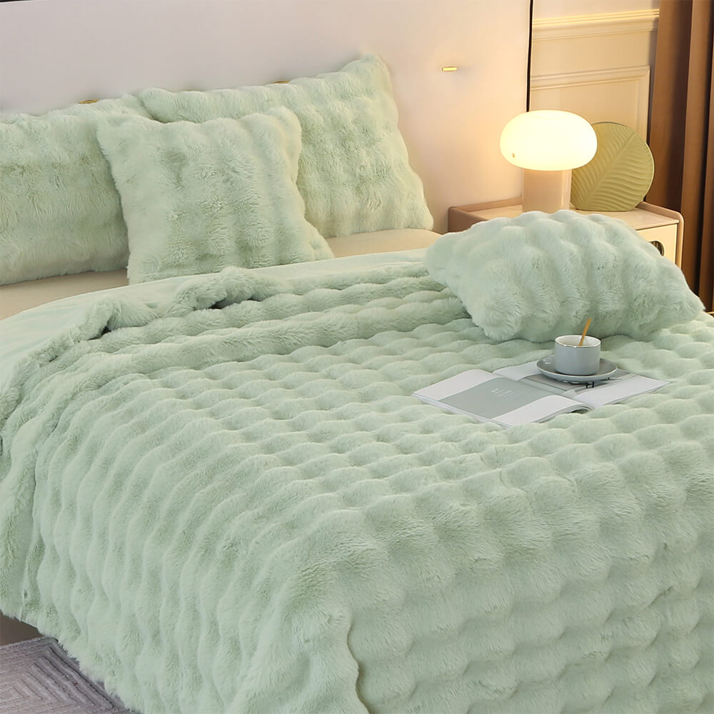 Frendorf | Premium Bubble Doppel-Layer Verdickte Faux Kaninchenfell Decke