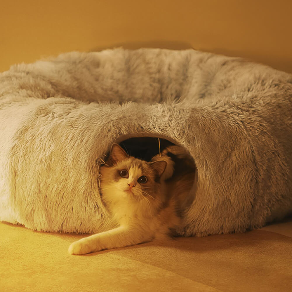 2 in 1 faltbarer Indoor weicher runder Katzen-Tunnel-Bett