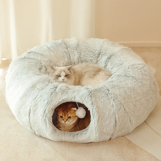 2 in 1 faltbarer Indoor weicher runder Katzen-Tunnel-Bett