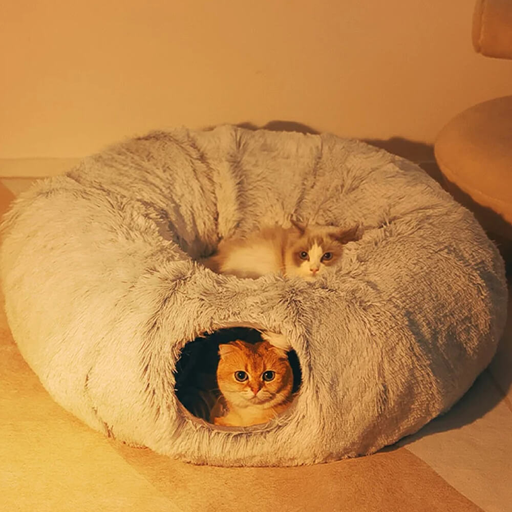2 in 1 faltbarer Indoor weicher runder Katzen-Tunnel-Bett